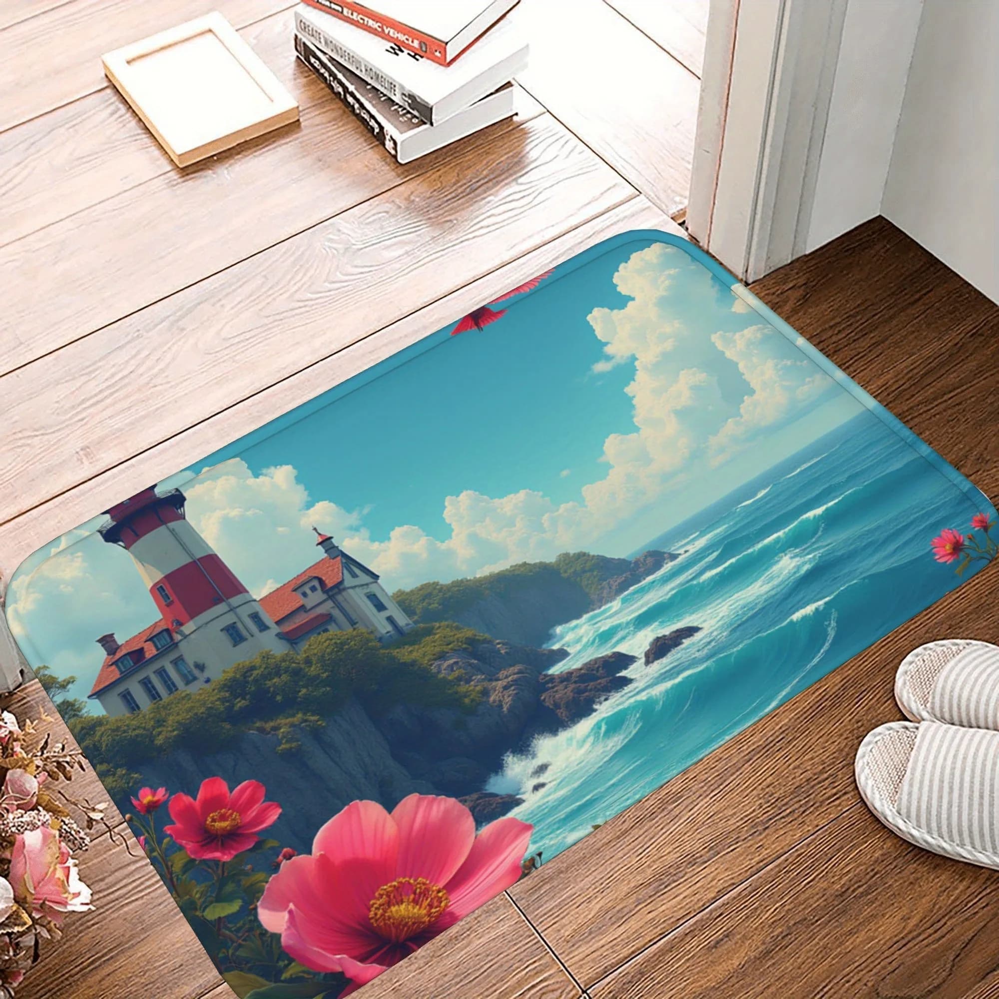 1PC Paesaggio al mare Tappeto da cucina Tappetino antiscivolo Tappetino da bagno design pop Tappetino da bagno Tappeto per la casa Lavandino Lavanderia Decor