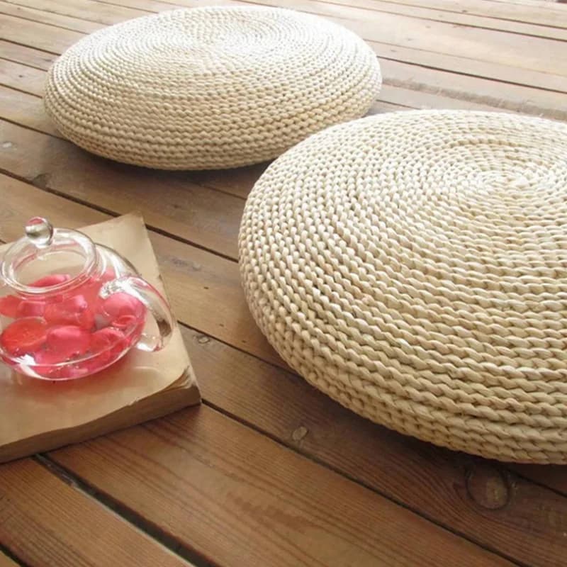 2 Natural round ottoman handmade pillow for weaving fill the cushion for interdental silk thread soft mat for chair by Yoga pillow for window Tatami (B)
