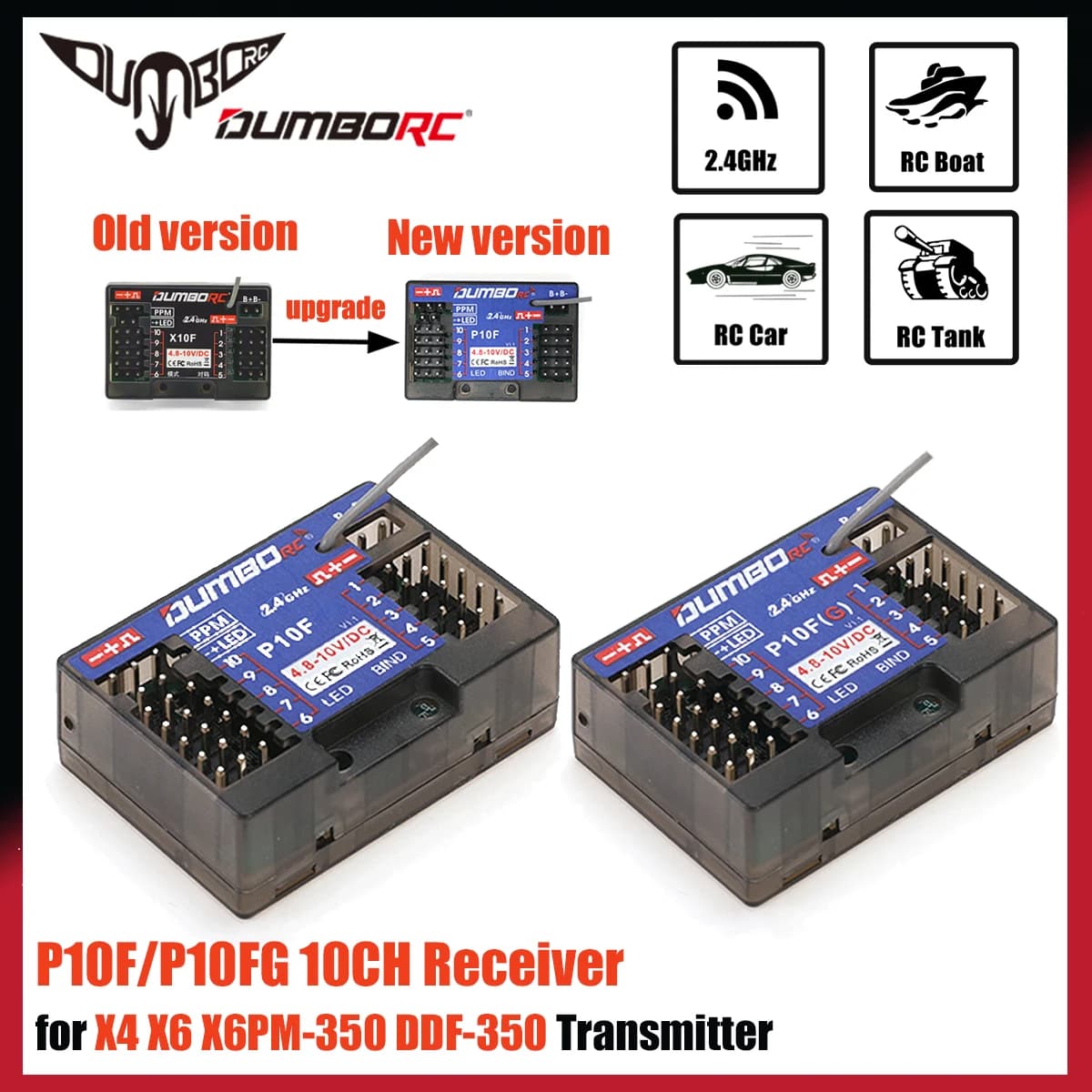 DUMBORC P10F P10FG 10CH 2.4GHz Ricevitore di Ritorno di Tensione per DDF-350 X6PM-350 X6 X4 Trasmettitore RC Veicolo Auto Crawler Serbatoio Barca
