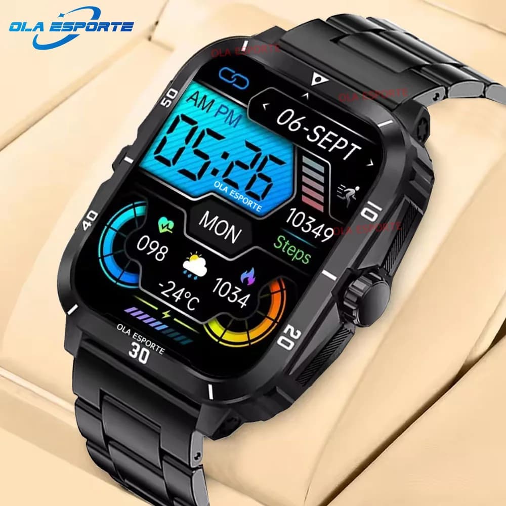 Nuovo P76 1.96 "Military Outdoor Smartwatch Uomini Chiamate Bluetooth Smart Watch 3ATM IP68 Valutazione impermeabile Sport Fitness Orologi H23
