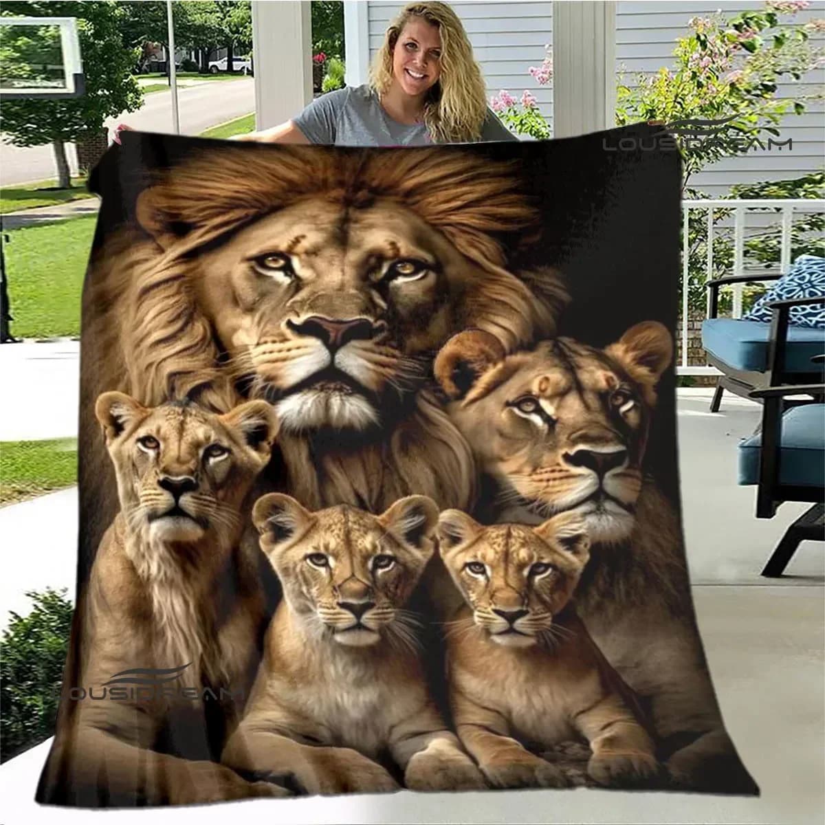 Coperta stampata con leone 3D, coperta da picnic, coperte per letti, coperta calda con bordo, coperte da viaggio per la casa, rivestimenti per letto, regalo di compleanno