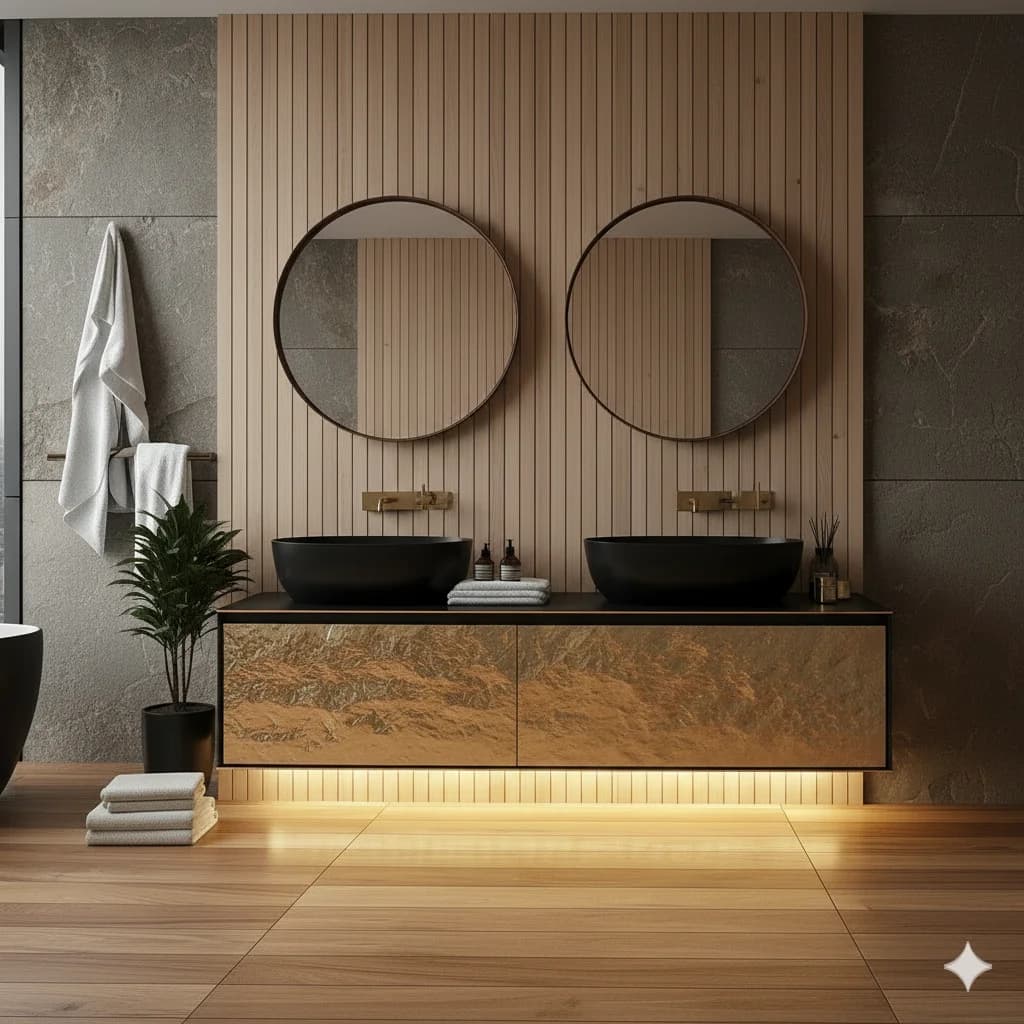 Luxury Bathroom Vanity Cabinet Double Sink Apartment Project Vanity Supplier Floating Bathroom Vanity With Sink and Mirror
