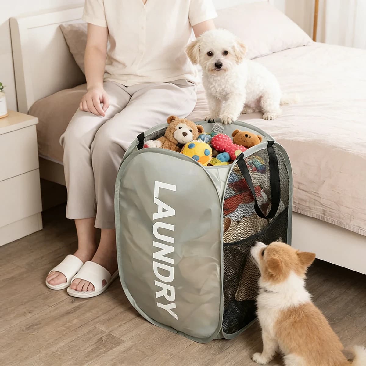 Pet Storage Basket, Animal Accessory Organizer, Breathable Folding Basket for Laundry, Dorm, Travel, Bathroom Accessories