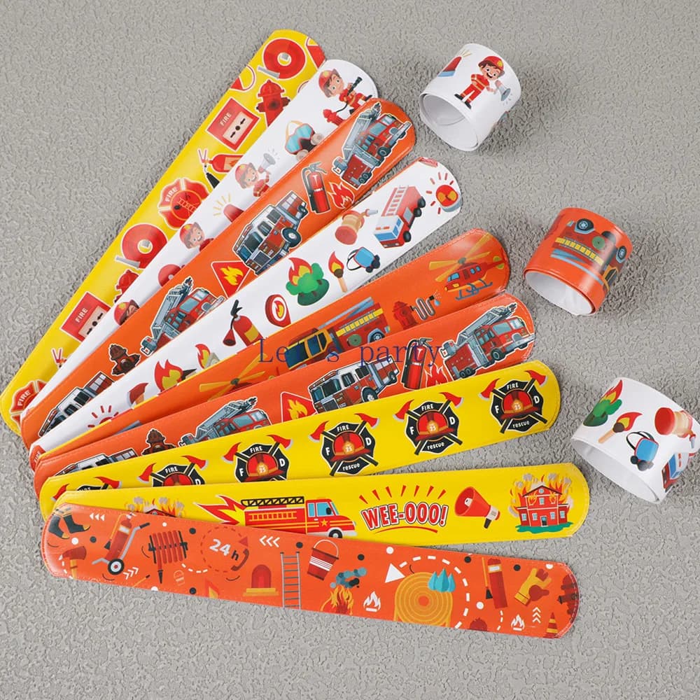 12 pezzi cartone animato pompiere tema schiaffo braccialetti giocattoli per bambini tema antincendio festa di compleanno bomboniere borsa regalo pinata riempitivi