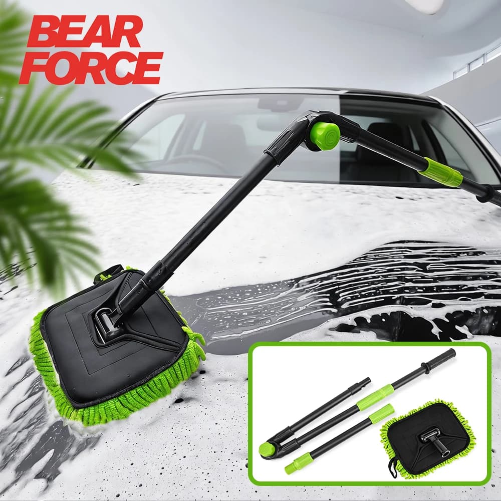 Mop per lavaggio auto con manico lungo, Mop per lavaggio auto con testina in ciniglia di ricambio, Spazzola per pulizia auto con 0 ° -180 ° Completamente Regolabile