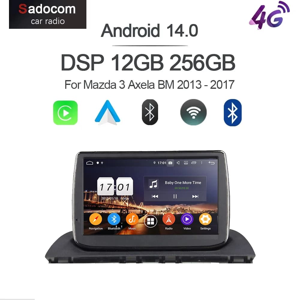 Autoradio CarPlay 7\" Android 15.0 8 Core 12GB RAM 256GB ROM GPS Multimediale per Mazda 3 Axela BM 2013 - 2017