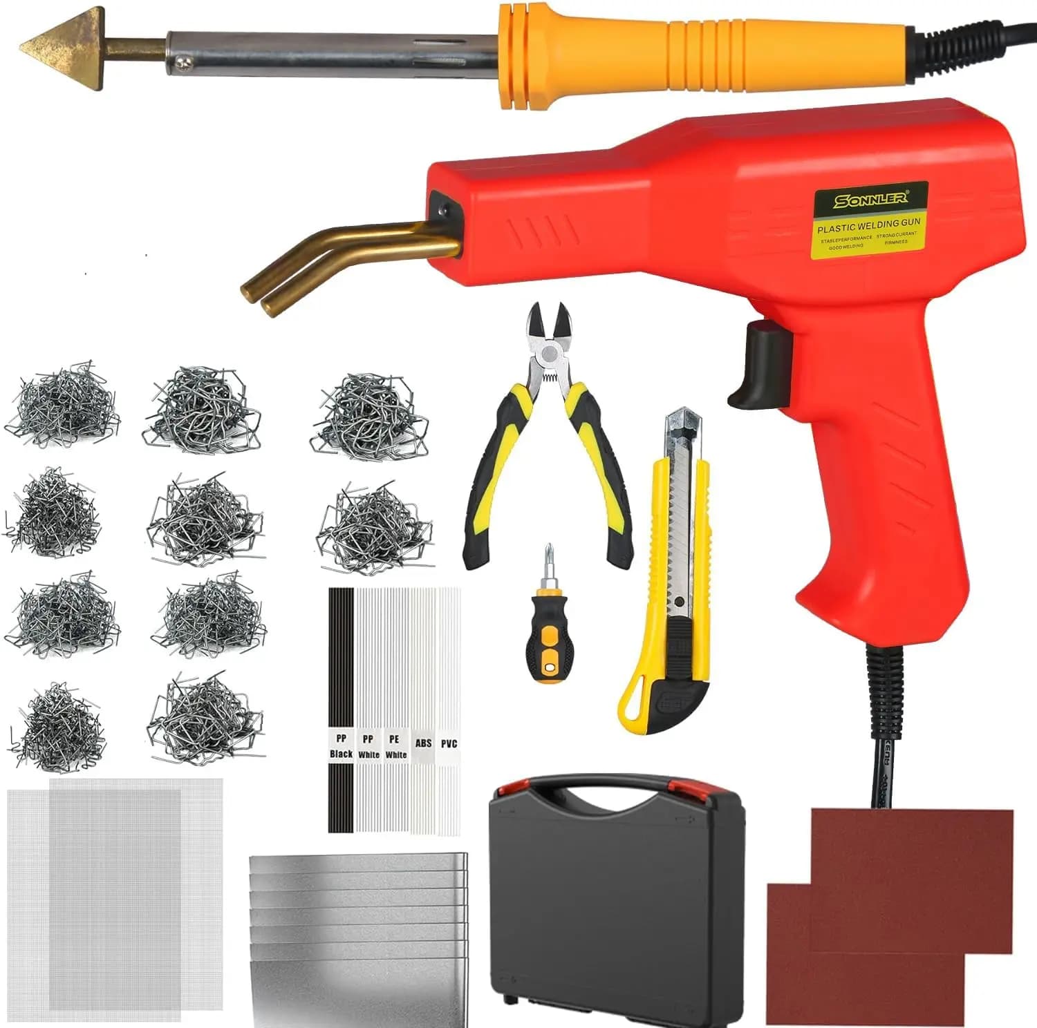 Kit per saldatura plastica, kit di riparazione plastica con graffettatrice a caldo da 800 pezzi per la riparazione di crepe nei paraurti dell'auto, plastica