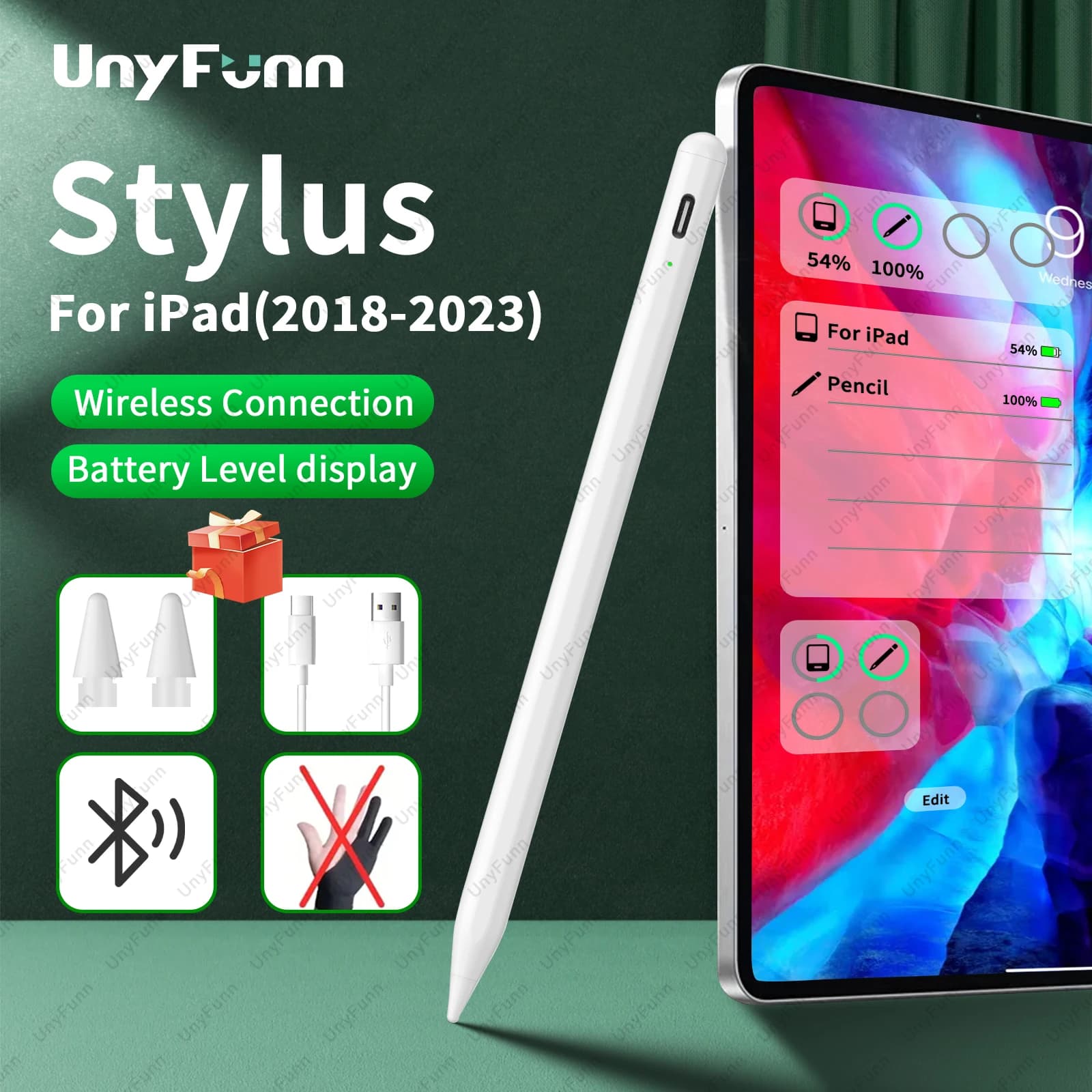 Penna stilo wireless per iPad con Power Display Palm Rejection Sostituisce la matita attiva per Apple Pencil per iPad (2018-2024)