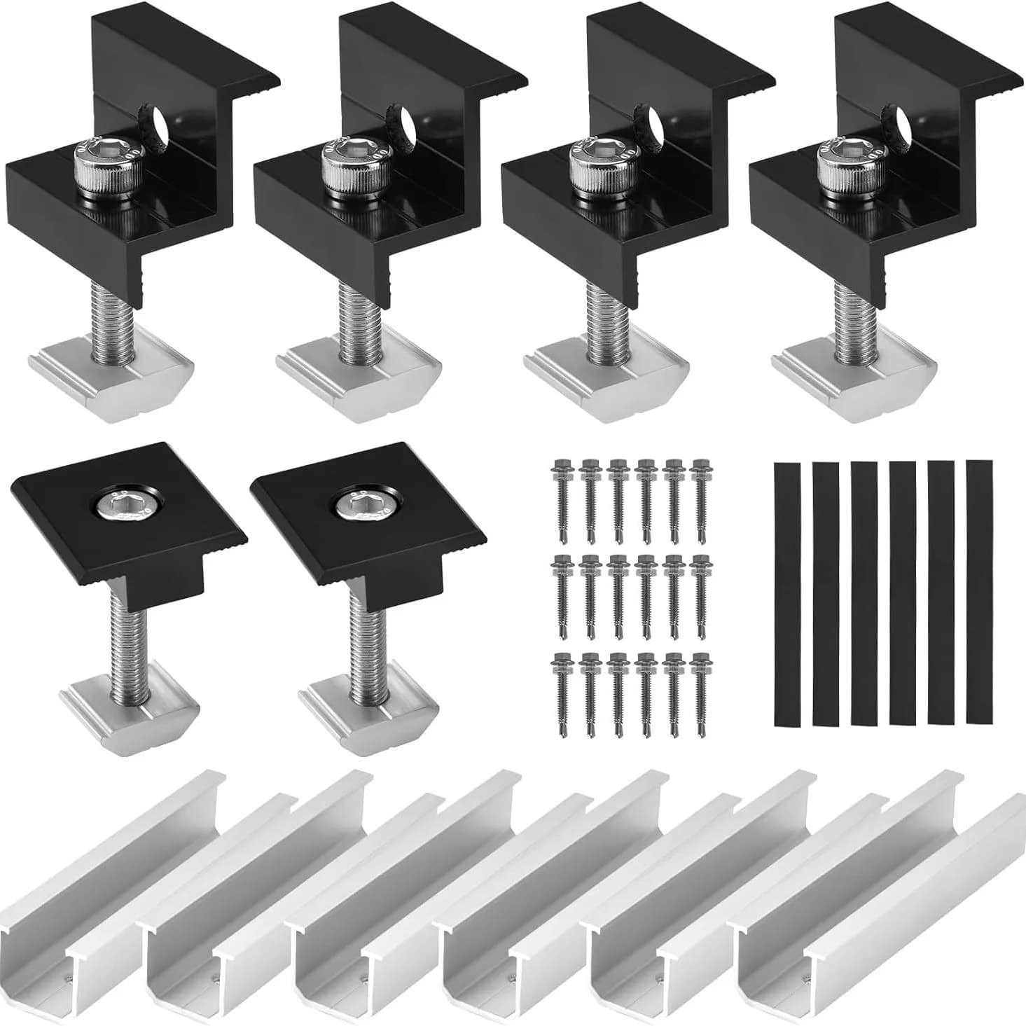 Kit di 12 Pezzi per Montaggio Pannelli Solari, Staffe in Alluminio 30mm/35mm, Morsetti Terminali per Tetto Piatto, Sistema di Montaggio PV Leggero