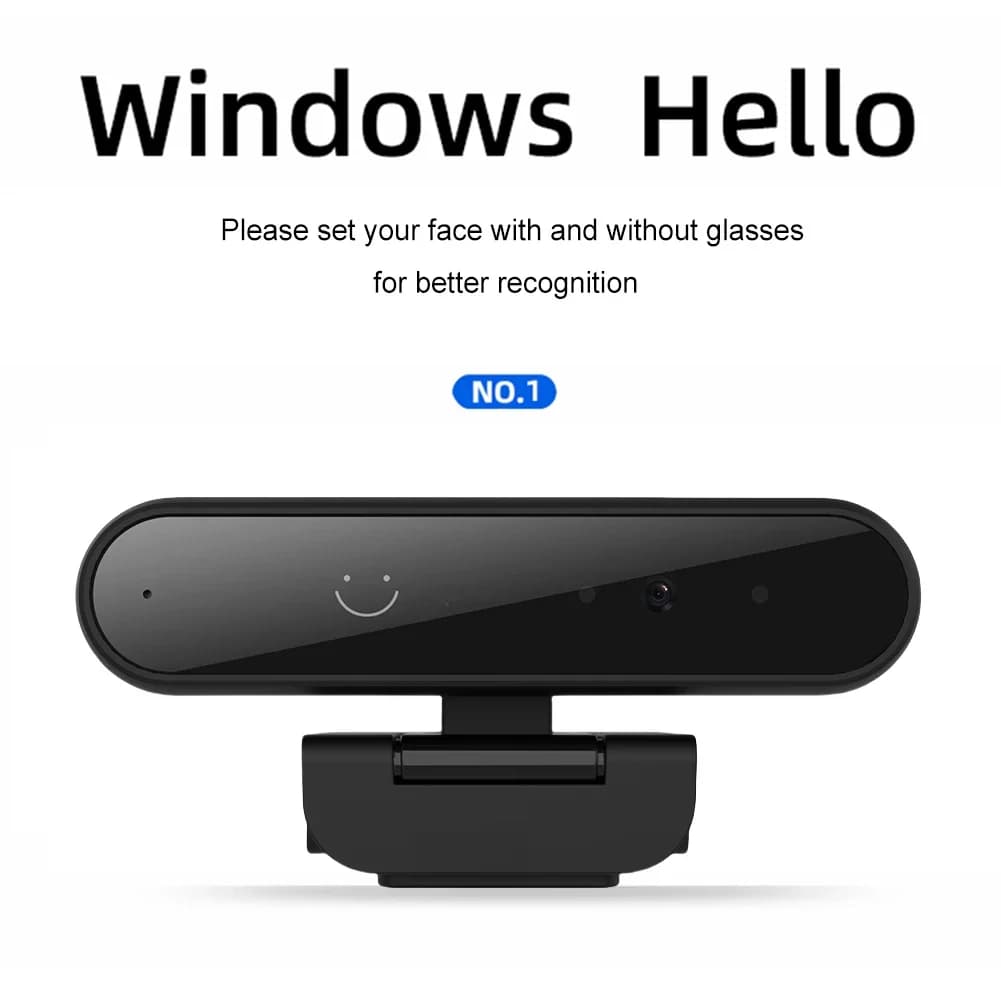 Mini USB webcam with facial recognition for identification and login with Windows Hello, HD1080P 2MP, with microphone for laptop and PC