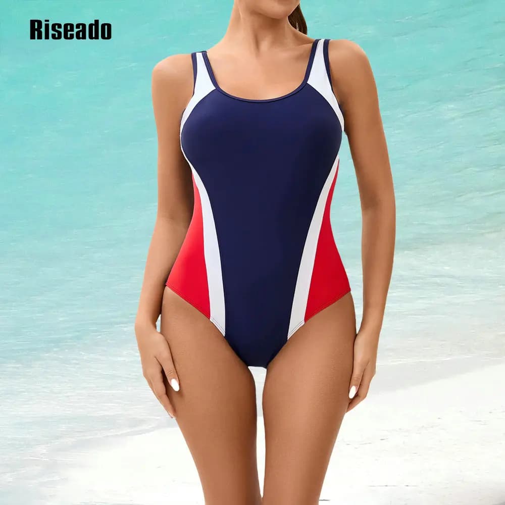 Riseado 2025 Costumi da bagno interi a blocchi di colore da donna di nuova tendenza U Back Costumi da bagno per allenamento atletico
