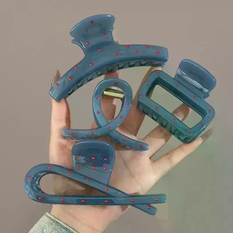 Dusty Blue Plastic Hair Claw Clips With Strong Grip And Cute Decoration Perfect For Daily Hairstyling Travel Parties All Hair