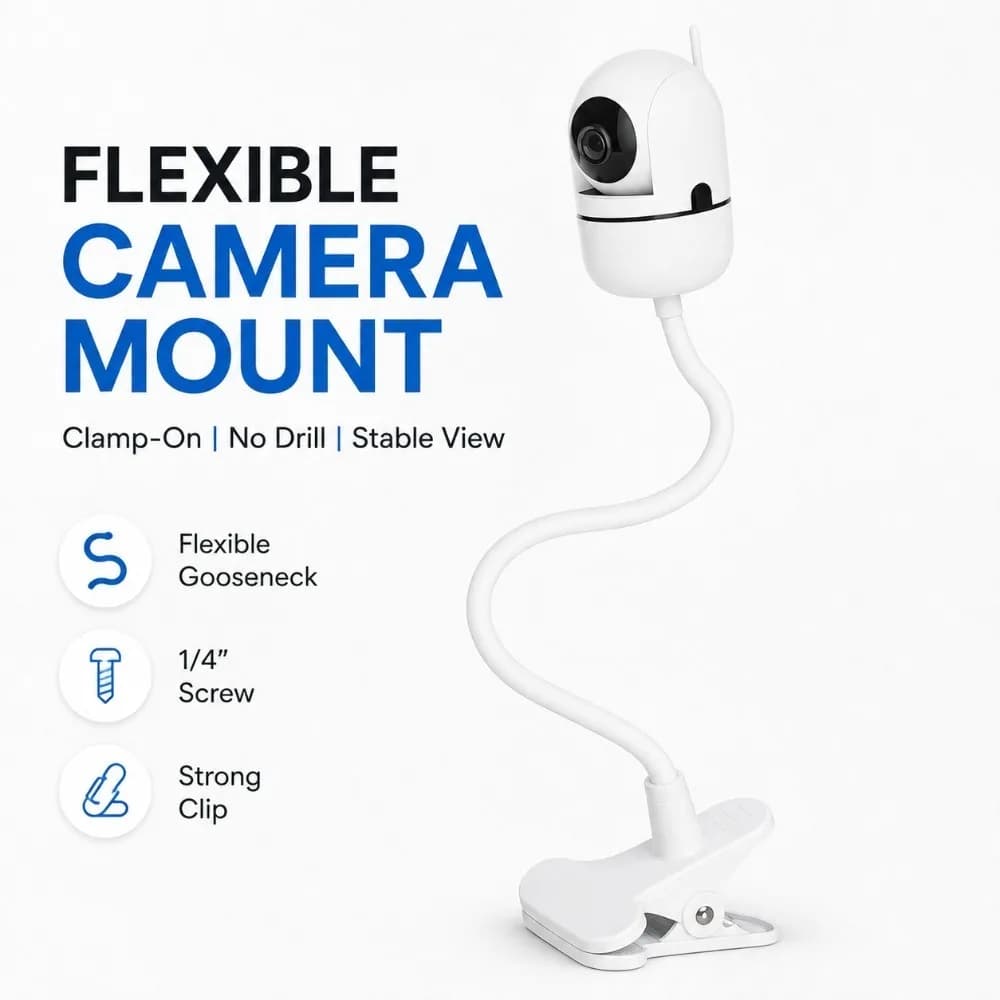 Portable Camera Clamp Mount Stand Holder Flexible Bendable Arm for Baby Monitor Webcam Punch Free No Drill Desk Clip Base