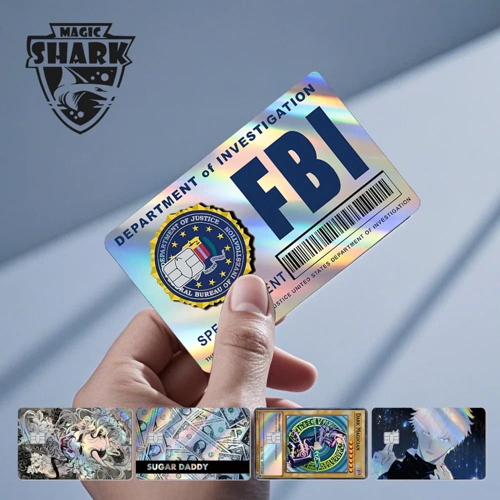 Magic Shark Evil FBI Holographic Laser Shinny Money Credit Bank Debit Film Skin Sticker Cover No Fade
