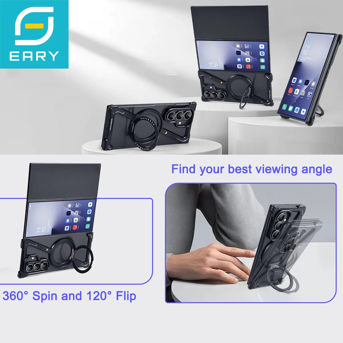 Custodia per telefono Eary Z Stand per Samsung Galaxy Z, cover in metallo a tre ante per Magsafe con rotazione a 360° ° Supporto Magnetico con Impugnatura e Guscio Protettivo