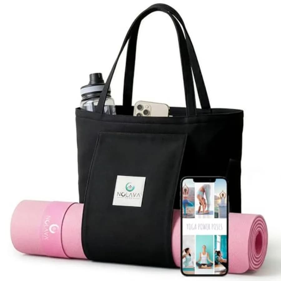 Tappetino da yoga Nolava con borsa, 72 x 24 pollici, spessore 1/4 di pollice, antiscivolo, include fascia elastica, borsa da trasporto nera con cerniera e custodia per tappetino