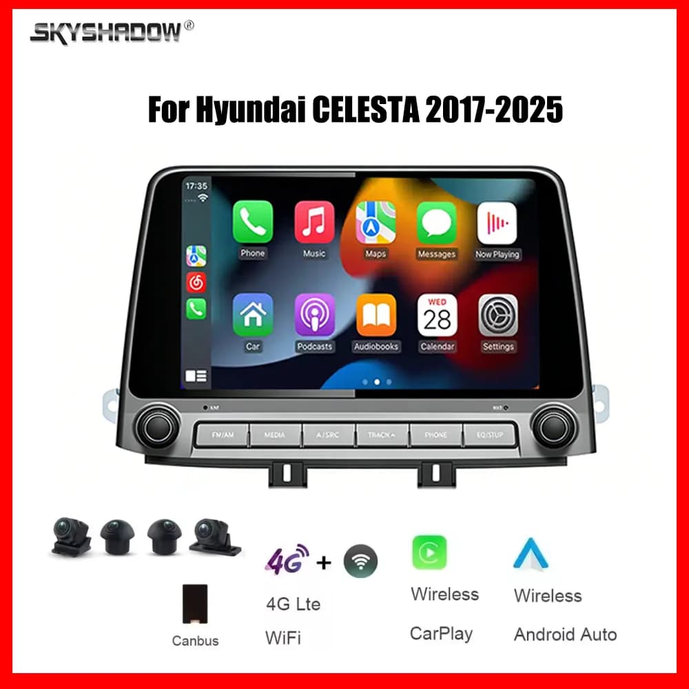 Autoradio multimediale 9" CarPlay Android 15 8 Core 12G+256G con navigatore GPS Bluetooth 4G per Hyundai CELESTA 2017-2025