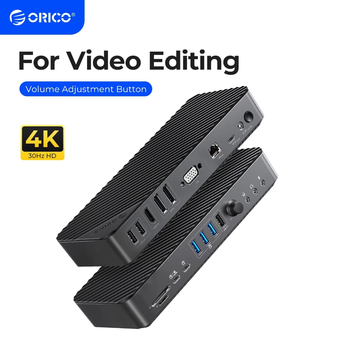 ORICO 19 in 1 Docking Station Desktop da tipo C a 4K HDMI-Com VGA 3.5mm Audio RJ45 PD HUB USB 3.0 con adattatore di alimentazione per la regolazione del Volume