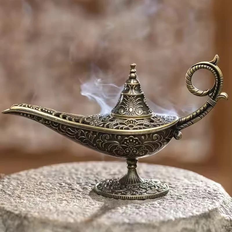 Bruciatore di incenso durevole in stile anticoPurificazione dell'aria Bruciatore di incenso in metalloPesca lampada di Aladino Portacandele Decorazioni per la casa