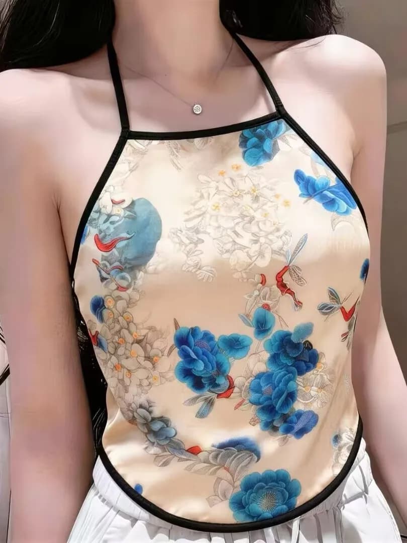 Nuovo Top Corto da Donna Senza Spalline Stile Nazionale Trendy 2026, Intimo Sexy Casual con Stampa Floreale