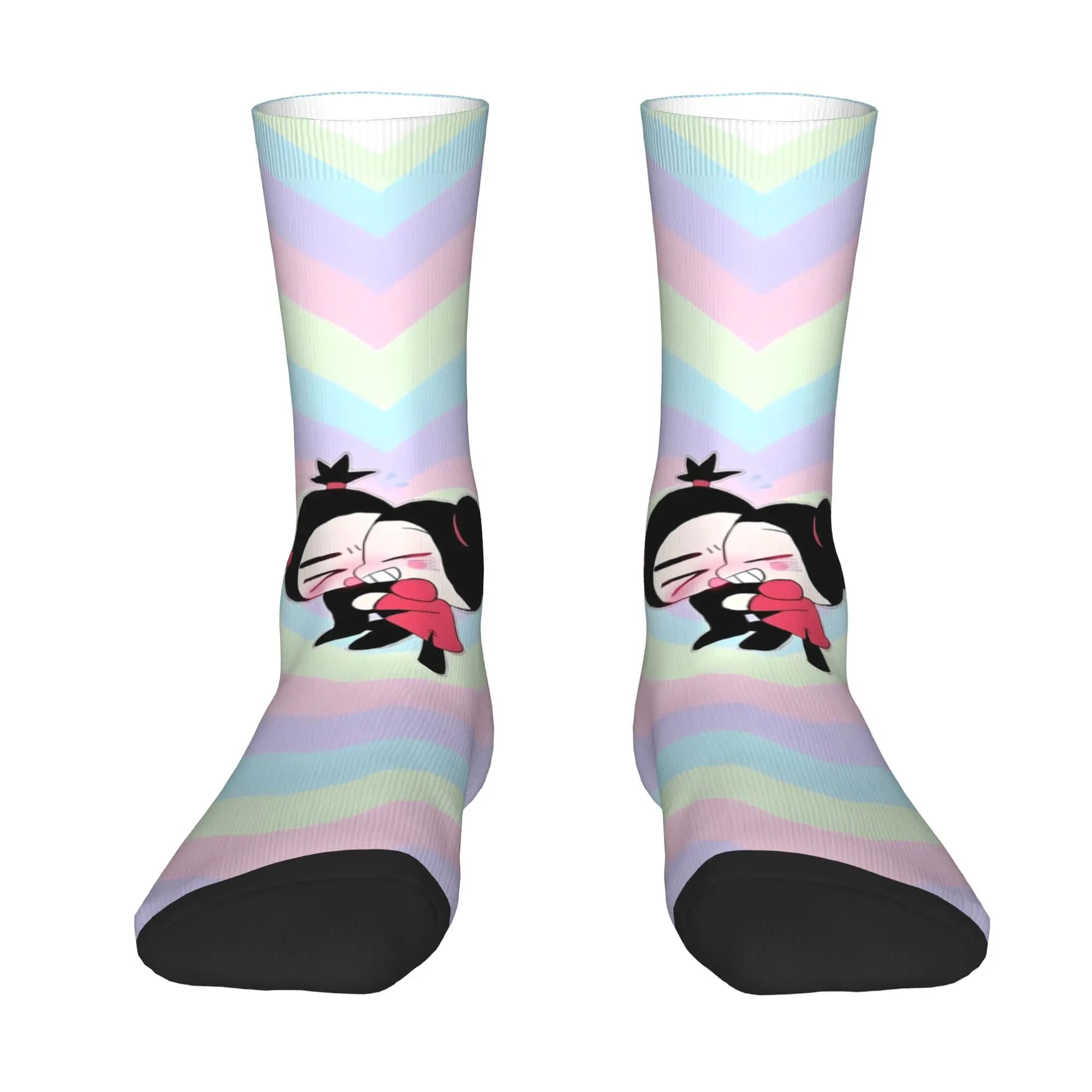 Custom Cute Cartoon P-Pucca Film Mens Crew Socks Unisex Cool 3D Printed Dress Socks