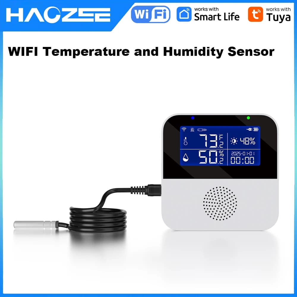 Haozee Tuya Smart WIFI Sensore di temperatura e umidità con display LCD retroilluminato Termometro interno Igrometro