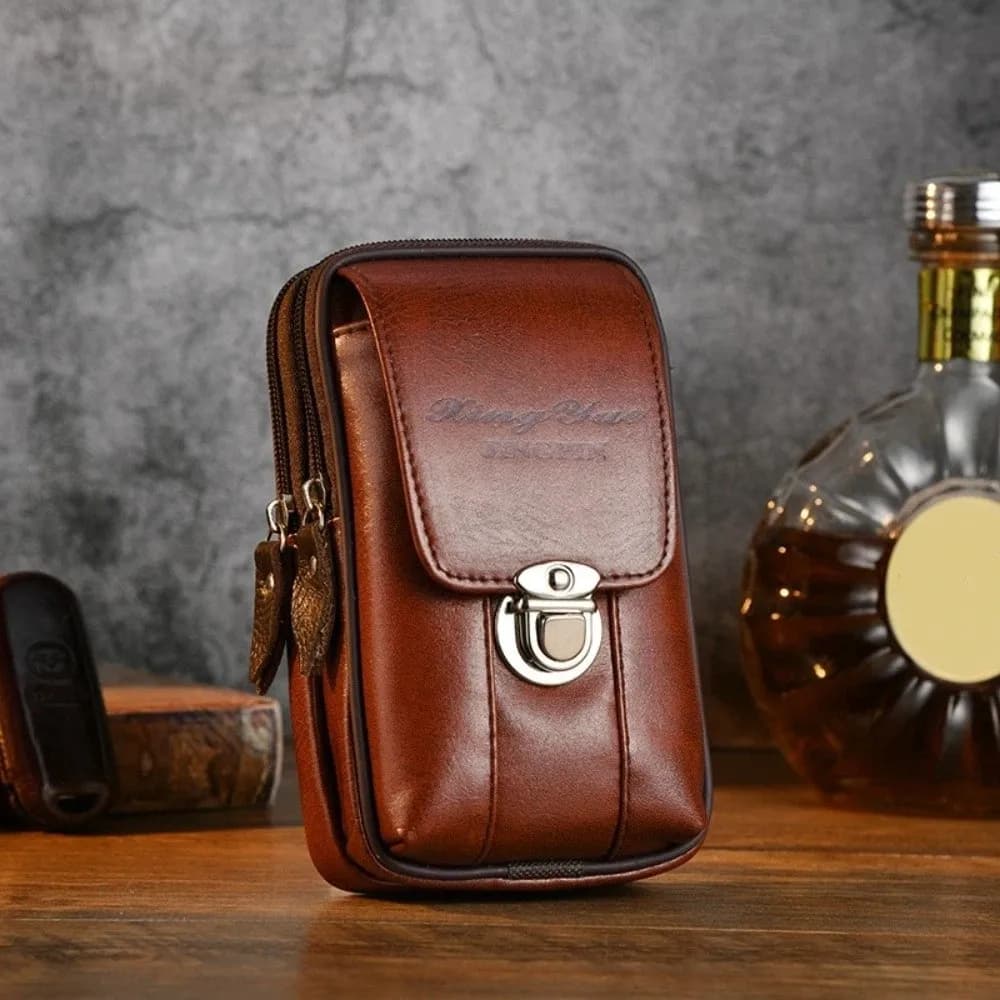 Portable Multifunctional Men's Phone Bag PU Leather Wear-resistant Waist Bag Large Capacity Storage Bag Men