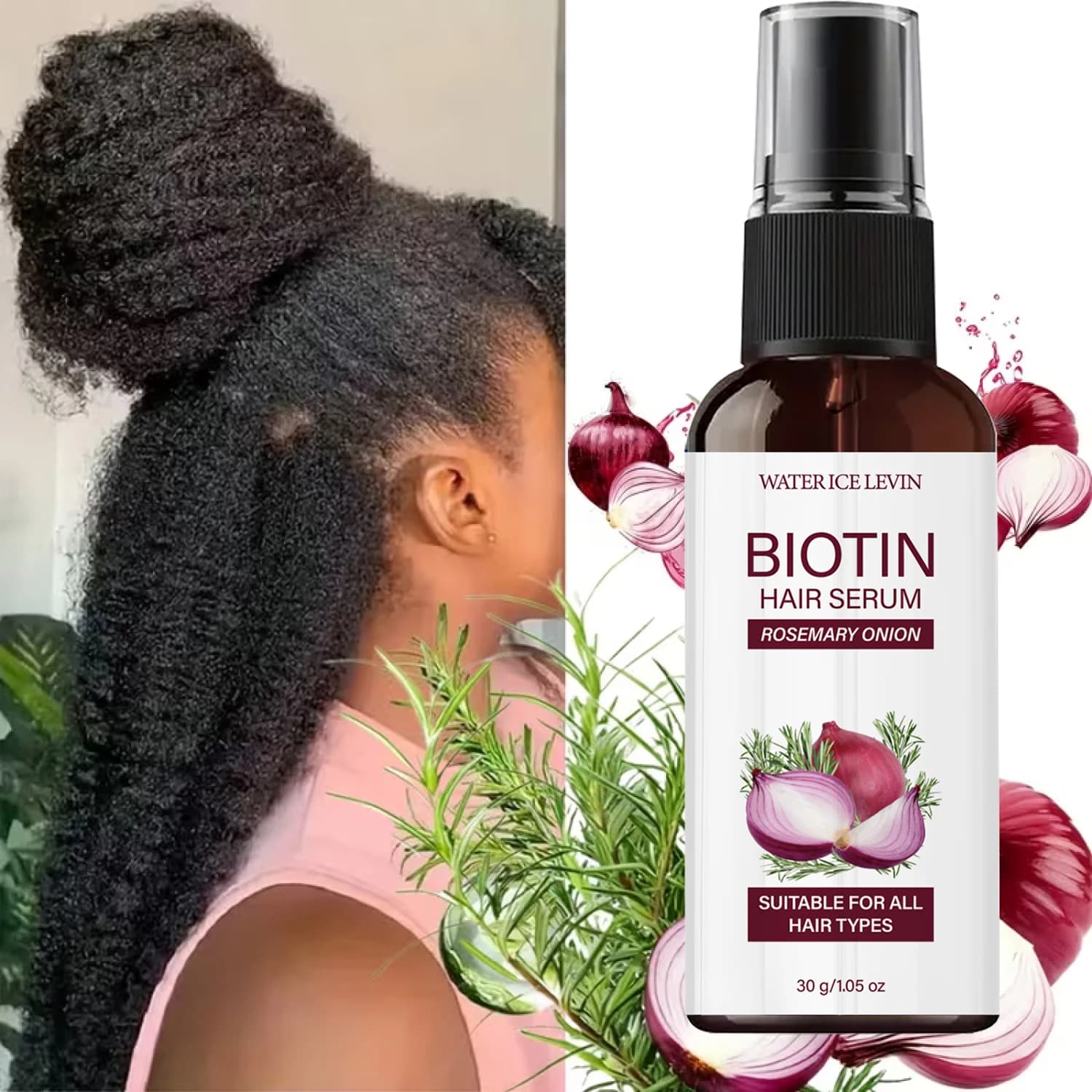 Siero per Capelli alla Biotina, Rosmarino e Cipolla, Treatment Smoothing and Moisturizing for All Hair Types, Serum Nutrition for Growth