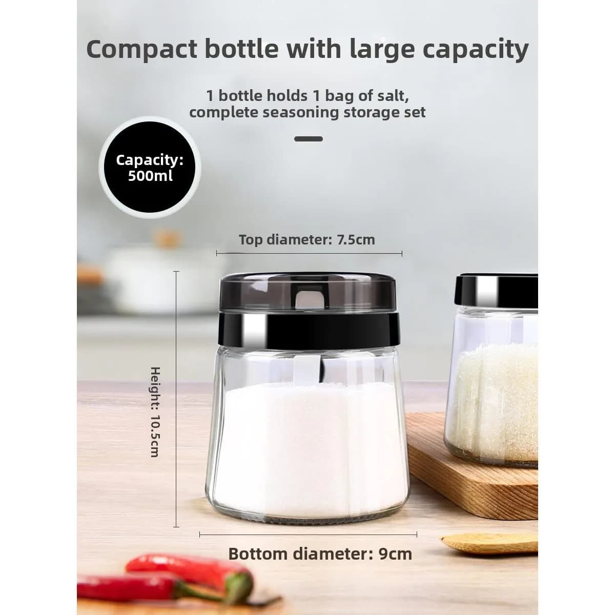 Set di Contenitori per Spezie in Vetro, Saliera e Bottiglia per Condimenti, Utensili da Cucina, Contenitore per Conservazione, Macinino per Spezie