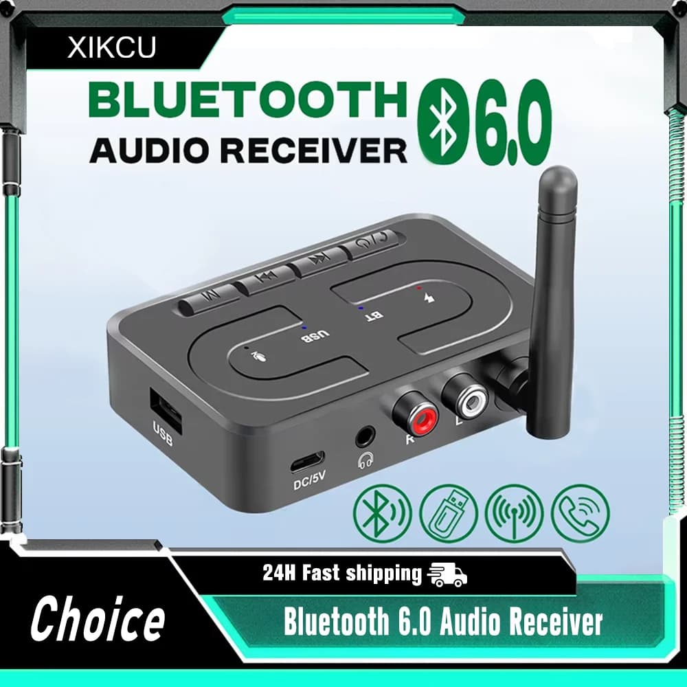 Ricevitore Audio Bluetooth 6.0 VIKEFON con Jack 3.5mm AUX RCA e Microfono, Adattatore Wireless Stereo HIFI con Supporto USB per Altoparlanti e Amplificatori Auto