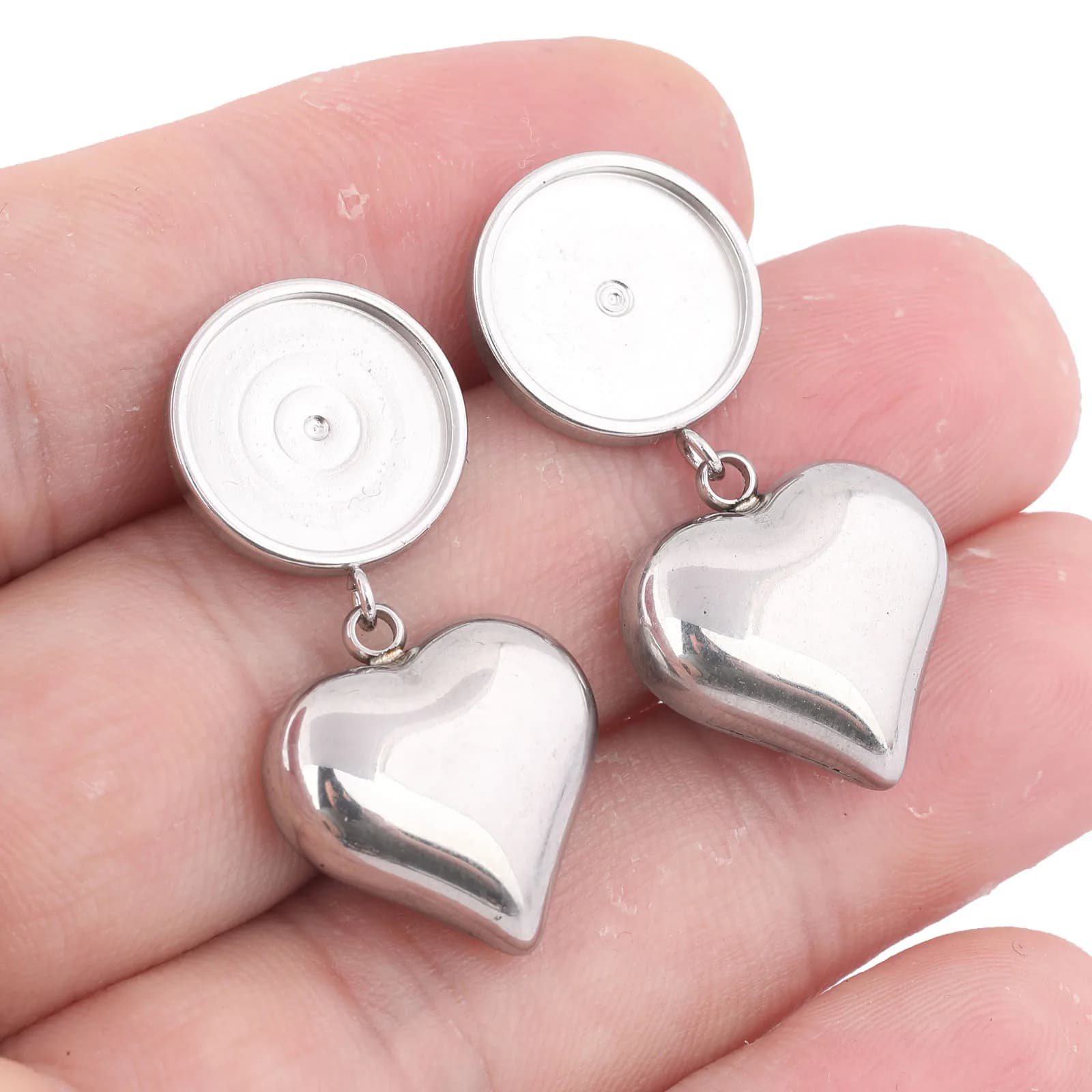 6 pezzi in acciaio inossidabile misura 12mm cabochon orecchino base spazi vuoti borchie con ciondoli a forma di cuore impostazioni castone fai da te per la creazione di gioielli