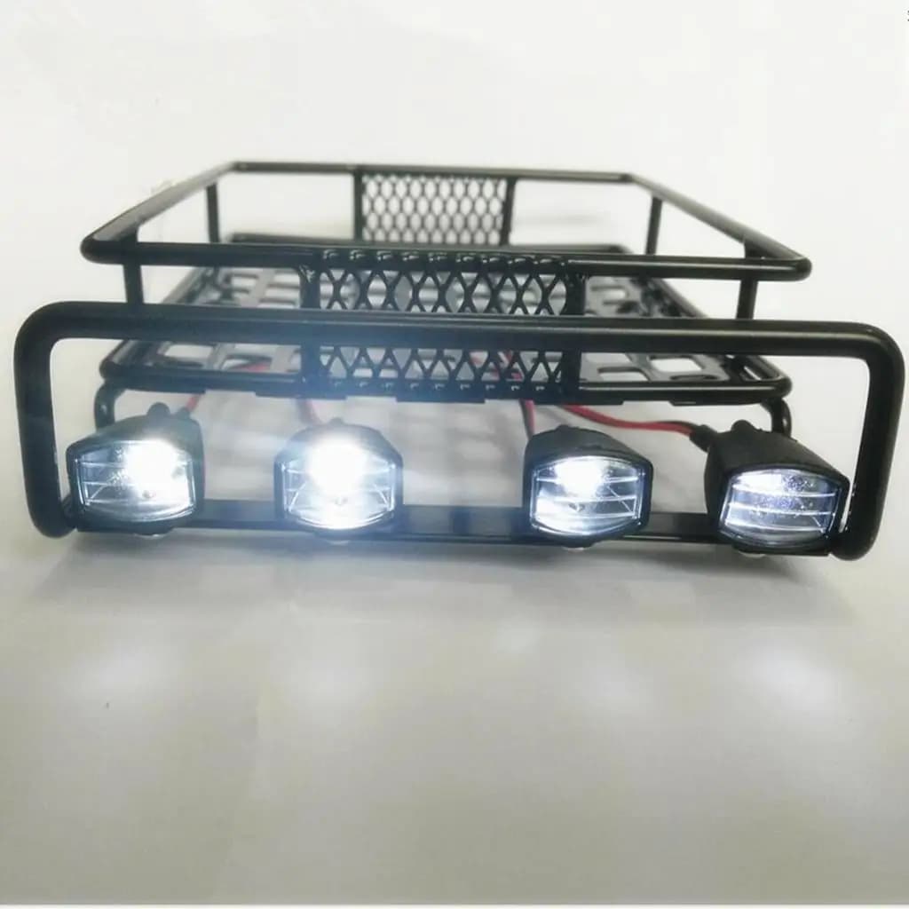 RC Crawler 110 Metal Luggage Rack with 4 White LED Square Lamps Car Shell Parts for 112 18 Scale