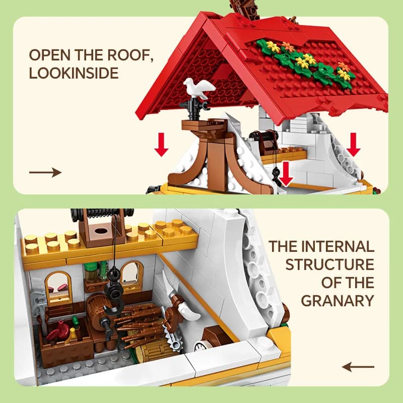 MOC Building Blocks Farm Series Il Granaio Bovini e Cavalli Modello Stabile Campo di Grano Mattoni Puzzle Educativo Giocattolo Fai da Te Regali per Bambini
