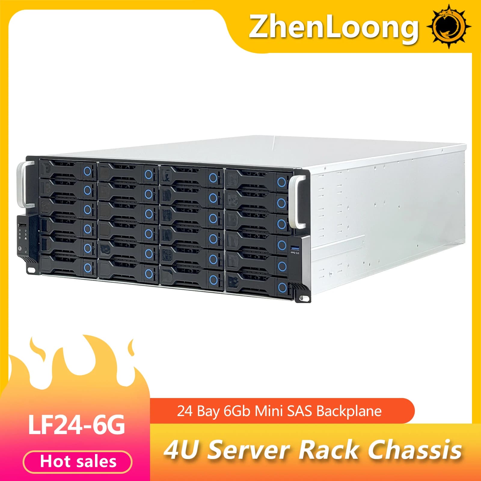 ZhenLoong 4u 24 Bay Espansore Hot Swap HDD SAS SATA Custodia per telaio server rack da 19 pollici con backplane di espansione NAS 6Gb