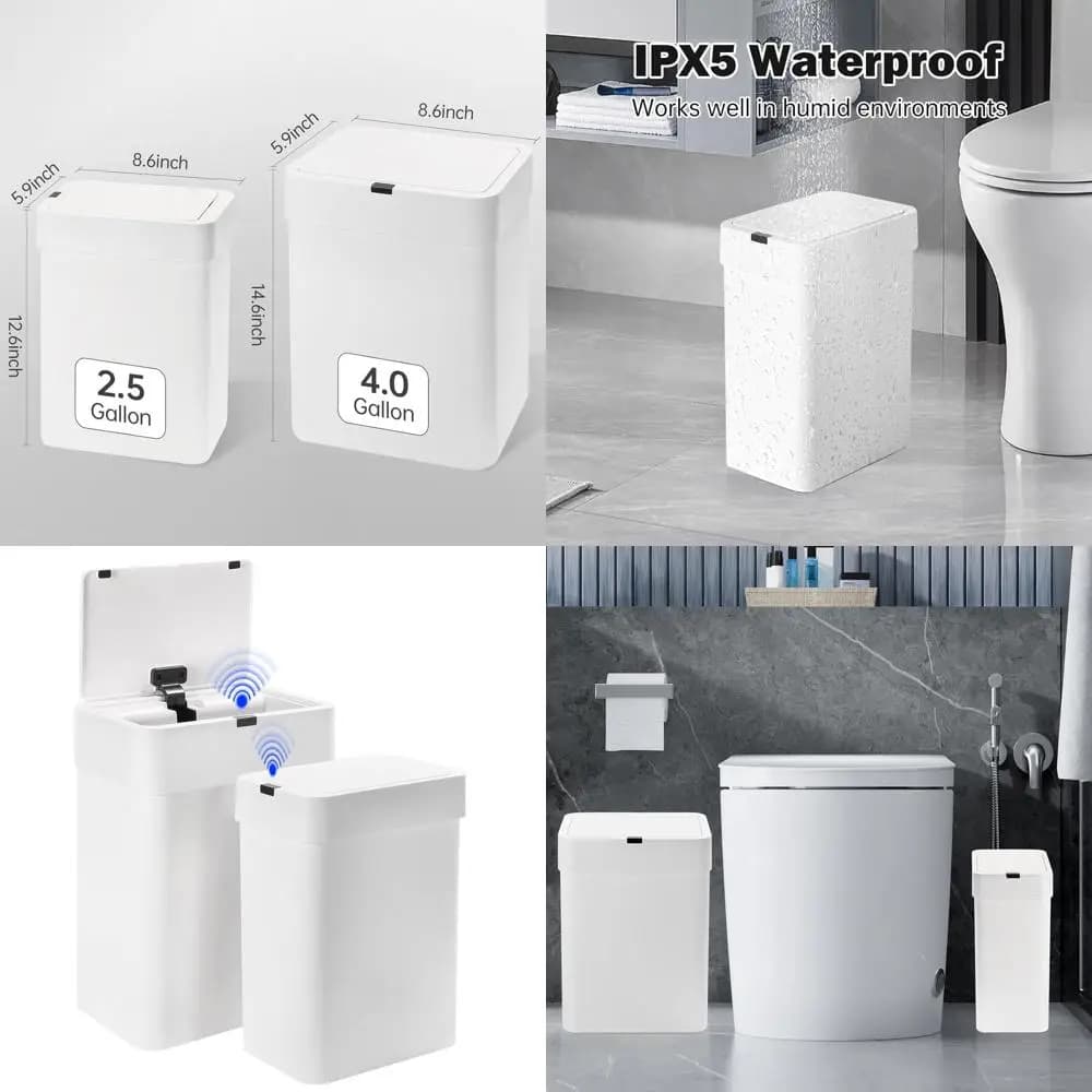 Bidoni della spazzatura attivi dal movimento da 2 galloni e 4 galloni con coperchi, design sottile impermeabile per bagno e ufficio, bianco