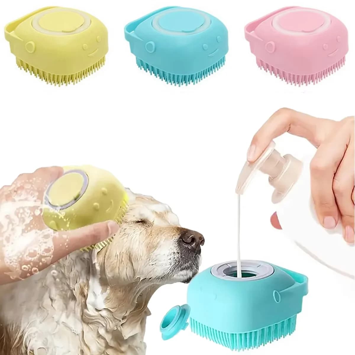 Nuovi arrivi Spazzole personalizzate per animali domestici Spazzola per massaggio da bagno Dispenser per shampoo Strumento per toelettatura per cani Bagno per cani per gatti