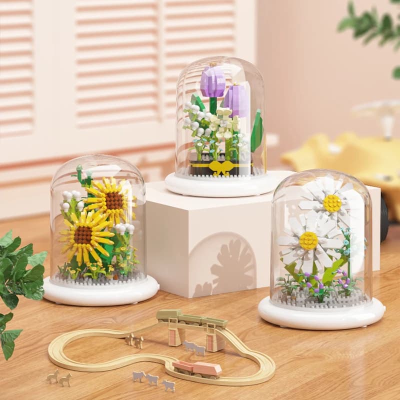 MOC Nuovo Regalo di San Valentino, Set di Costruzioni Artigianali a Forma di Fiori, Regalo per Coppie, Decorazione da Scrivania per Compleanno, Modello per Bambini