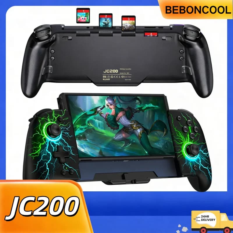 BEBONCOOL JC200 per Nintendo Switch / Switch Oled Controller RGB 1000mAh Gamepad a 6 Assi con Custodia Organizer per Schede