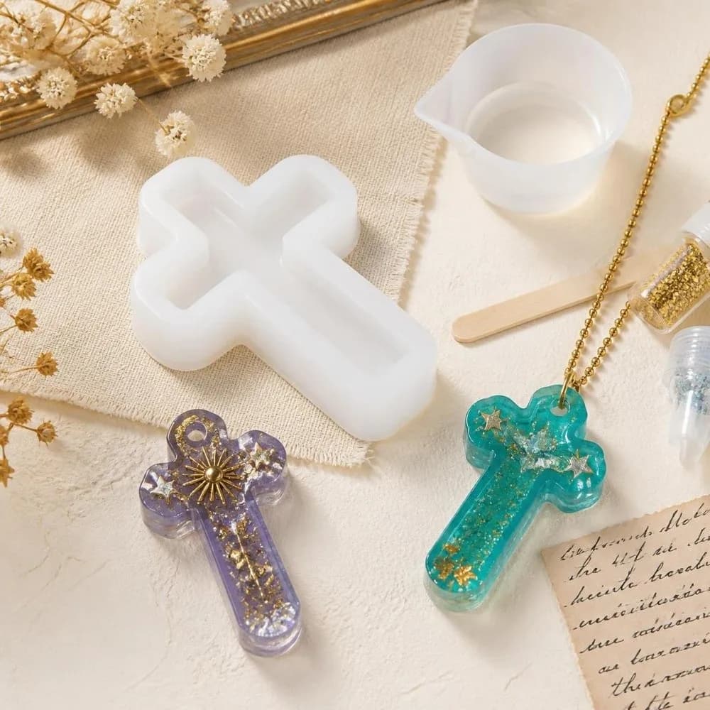 10pcs Fast Mirror Effect Cross Resin Mold Easy Demoulding Elastic Silicone Candle Mold Epoxy Resin Mold For DIY