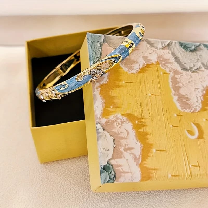 Un braccialetto artigianale in stile etnico con smalto a goccia d'olio, elegante braccialetto floreale da donna, con confezione regalo, adatto da regalare.