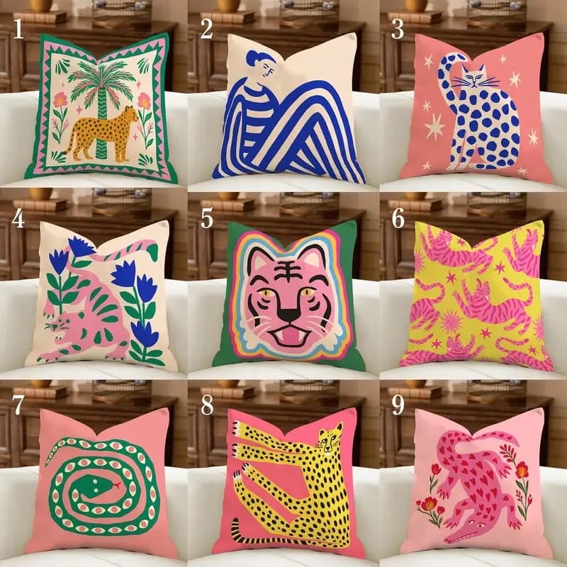Pink Tiger Leopard Animal Print Cushion Cover Pillow Case Dopamine Decor Maximalist Eclectic Style Home Decor Gift Idea