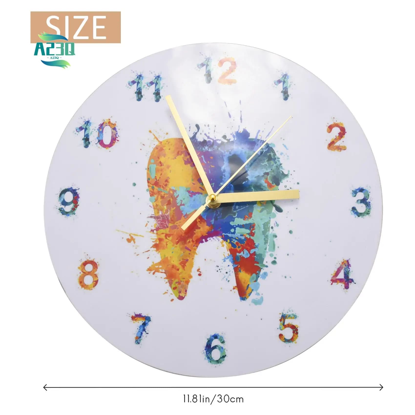 A23Q-Acquerello Dente Painting Print Wall Clock Clinic Wall Art Wall clock without ticking Orthodontist Dentist