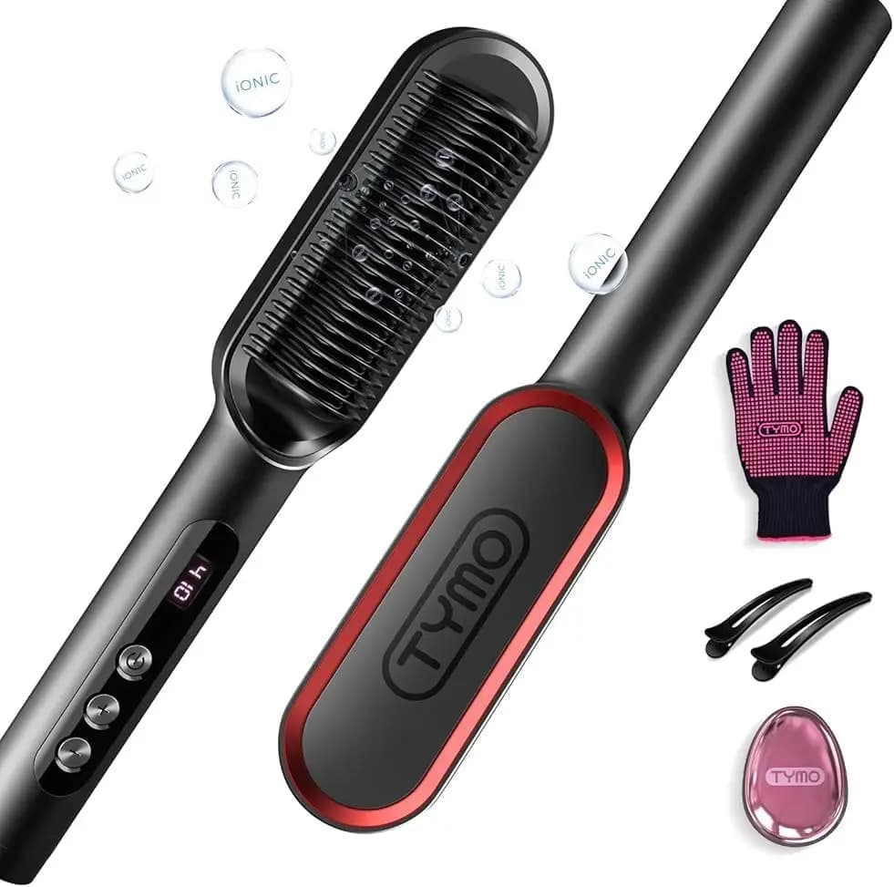 Ionic Hair Straightener Brush - Titanium Coating, 9 Temp Settings, LED Display, Dual Voltage