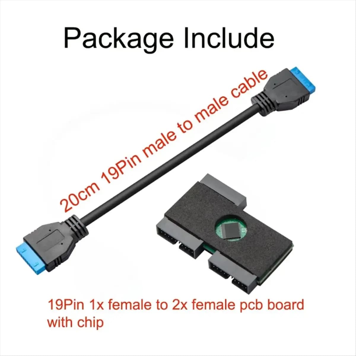 *X07A HUB USB 3.0 from 19 pins from 1 to 2 with chips and modular cable Design USB HUB from 19 pin motherboard Extension cable USB 3.0 from 19 pin