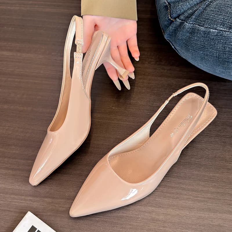 Designer Women Sandals Pointed Toe Elegant Low-heel Shoes Summer Fashion Slingback Woman Mules Shoes Pumps Dress Shoes