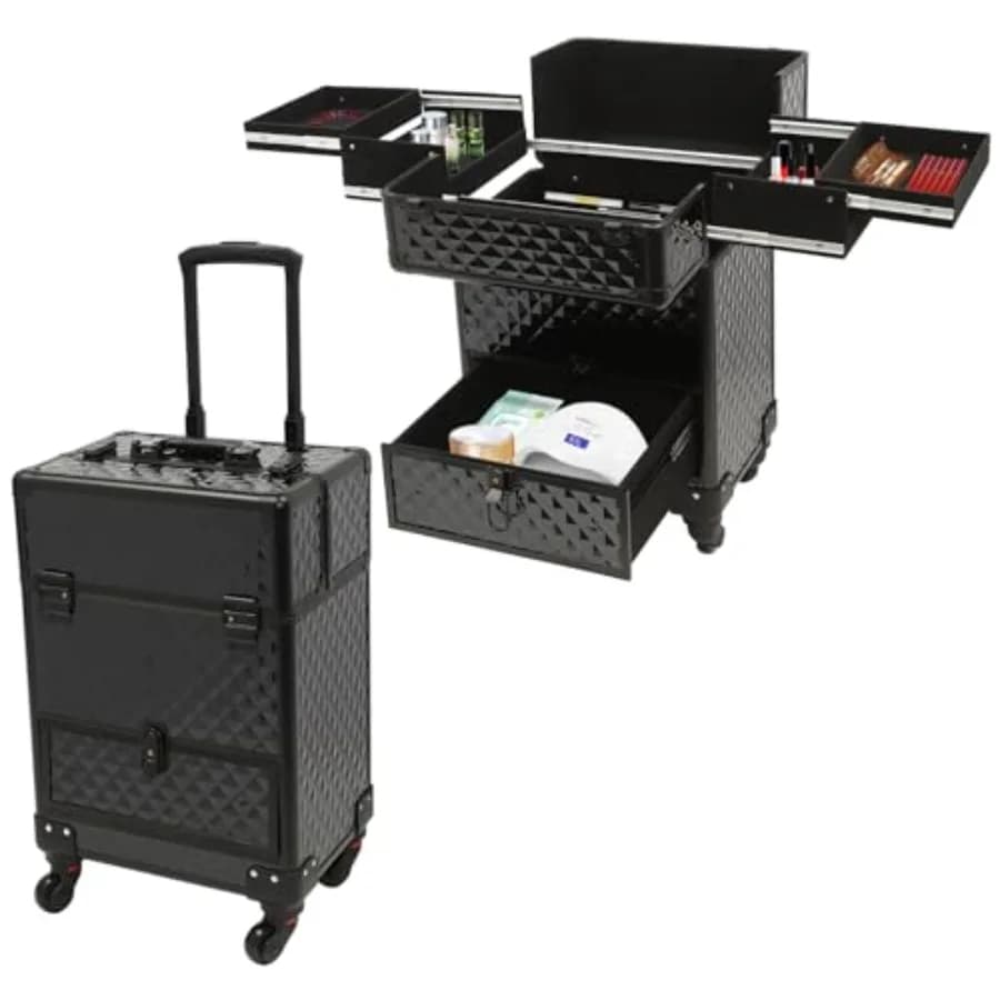 Trolley Professionale per Trucco, Valigia con Ruote per Manicure, Contenitore per Forbici, Trucchi e Gioielli, 13.4 9.8 18.5 pollici