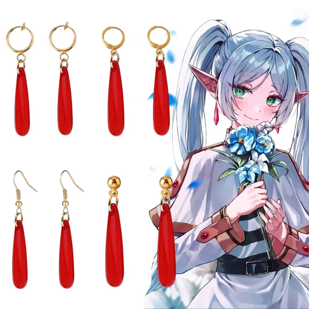 Anime cosplay Frieren: Beyond Journey End Red orecchini Frieren At The Funeral Frieren stud orecchini Frieren Elf fans Gifts