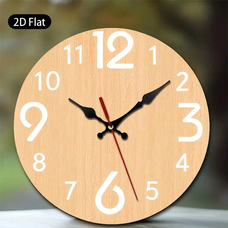 Orologio da parete piatto 2D, in legno, numerato, decorazione per casa e ufficio, soggiorno, camera da letto, cucina, sala da pranzo, studio, 2D piatto