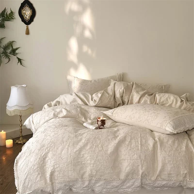 Svetanya Linen Cotton Bedding Set Jacquard Bed Linens Sheet Pillowcase Duvet Cover Set Underwear