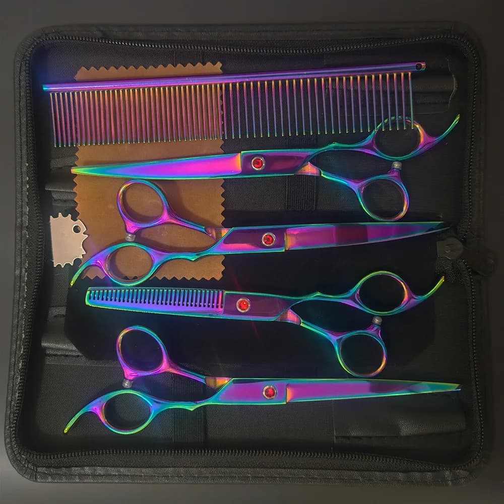 Dog Grooming Scissors 7" Japan Stainless Straight Shears Pet Thinning Scissors Dog Curved Shears